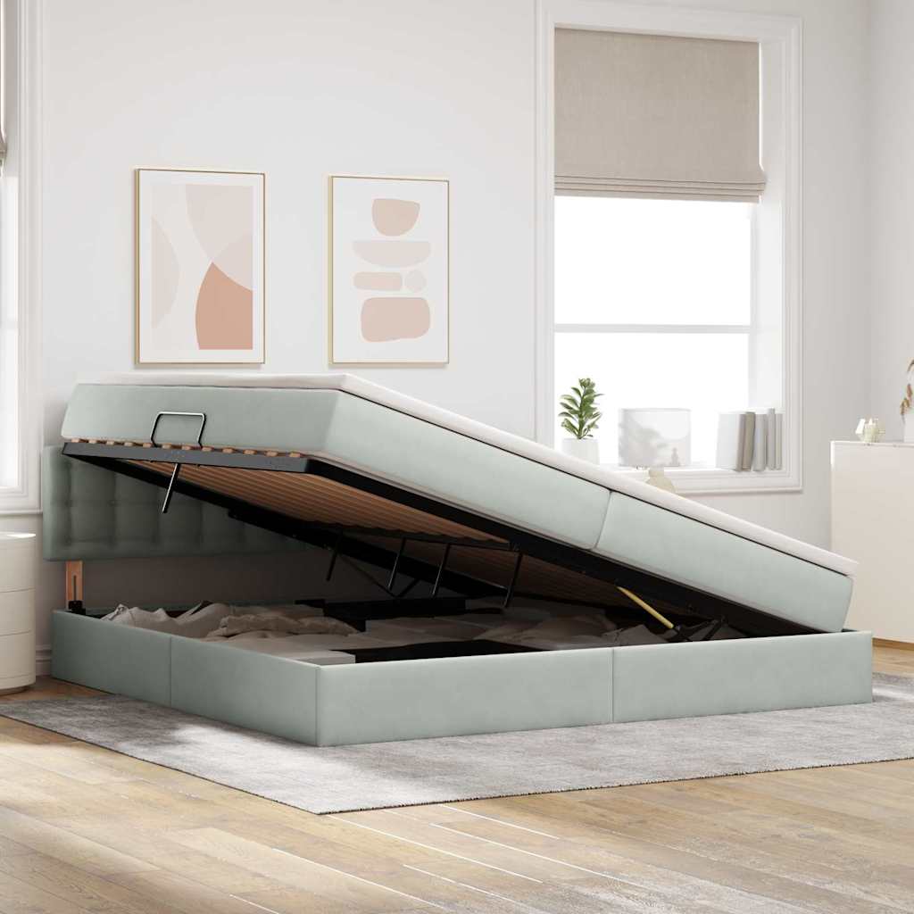 Letto con Contenitore Grigio chiaro 200 x 200 cm Velluto | homemem39