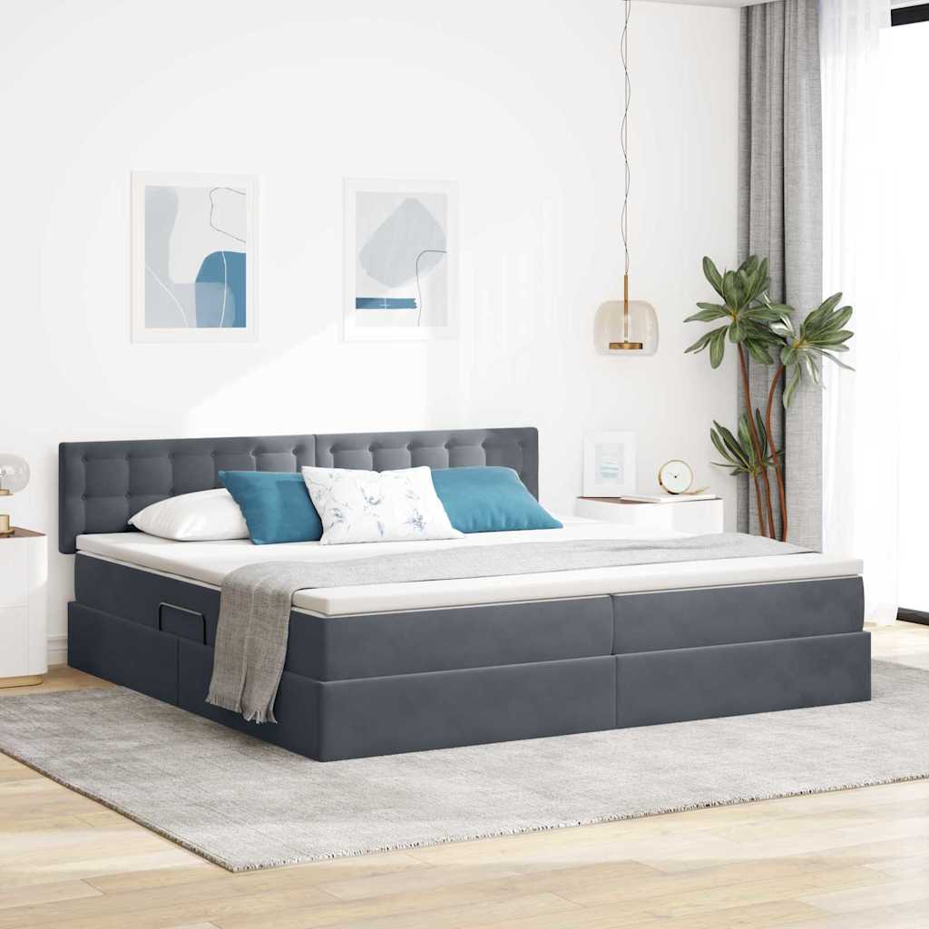 Letto con Contenitore Grigio scuro 200 x 200 cm Velluto | homemem39