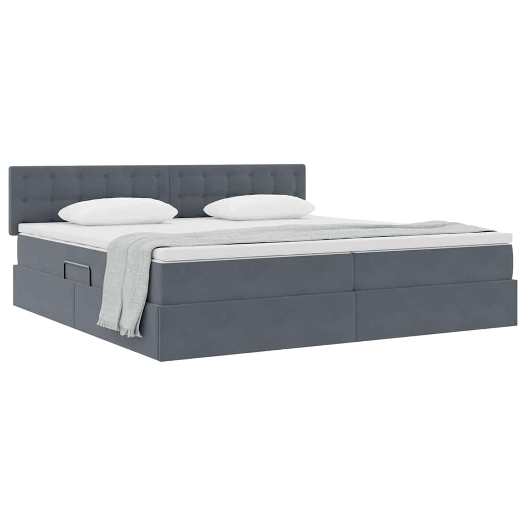 Letto con Contenitore Grigio scuro 200 x 200 cm Velluto | homemem39