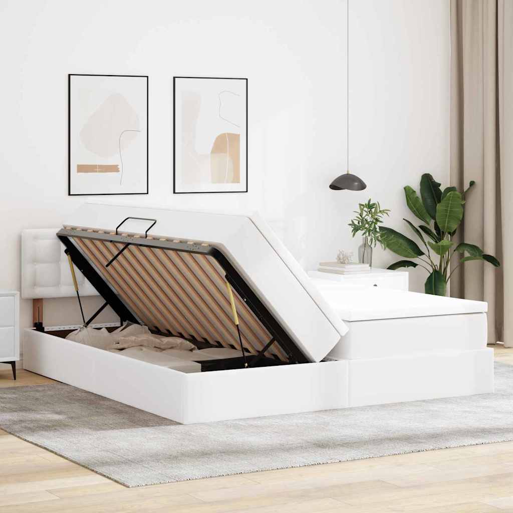 Letto con Contenitore Bianco Puro 200 x 200 cm Pelle Sintetica | homemem39