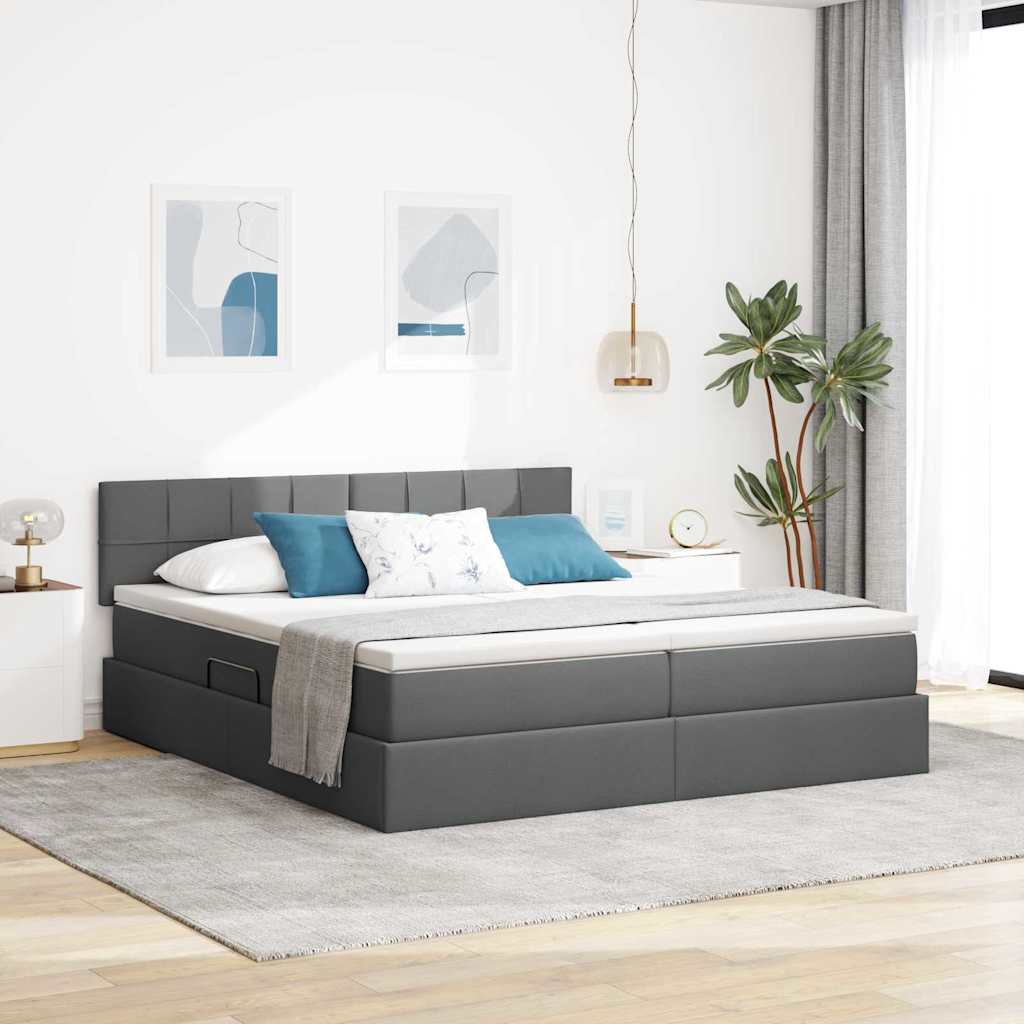 Letto con Contenitore Grigio scuro 200 x 200 cm Pelle Sintetica | homemem39