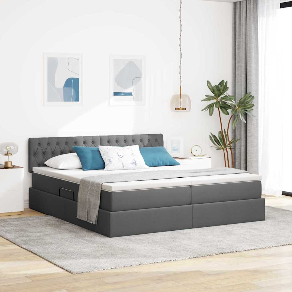 Letto con Contenitore Grigio scuro 200 x 200 cm Pelle Sintetica | homemem39