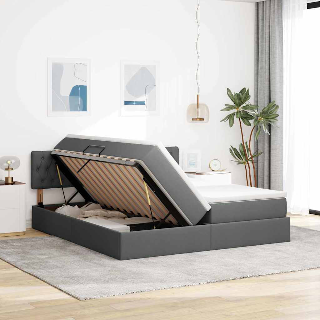 Letto con Contenitore Grigio scuro 200 x 200 cm Pelle Sintetica | homemem39