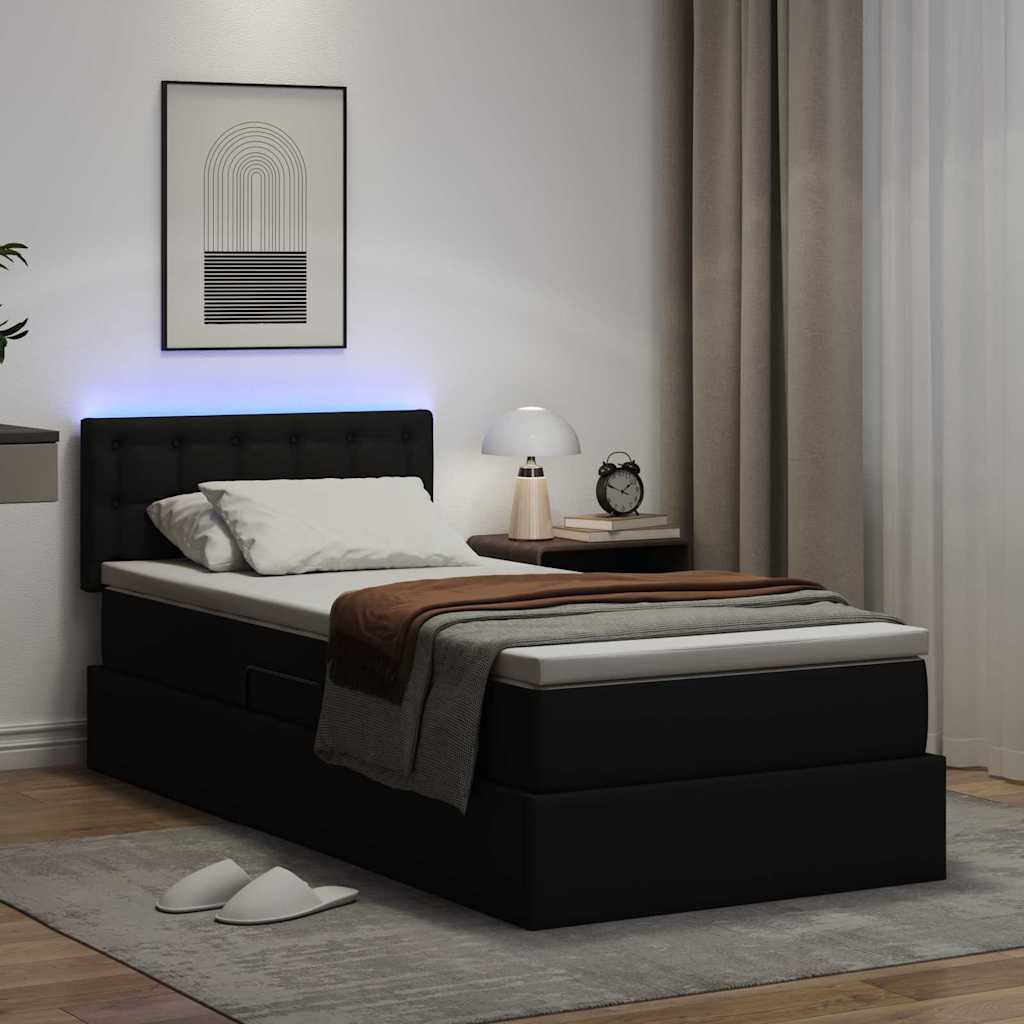 Letto con contenitore e LED Nero 90 x 190 cm Pelle Sintetica | homemem39