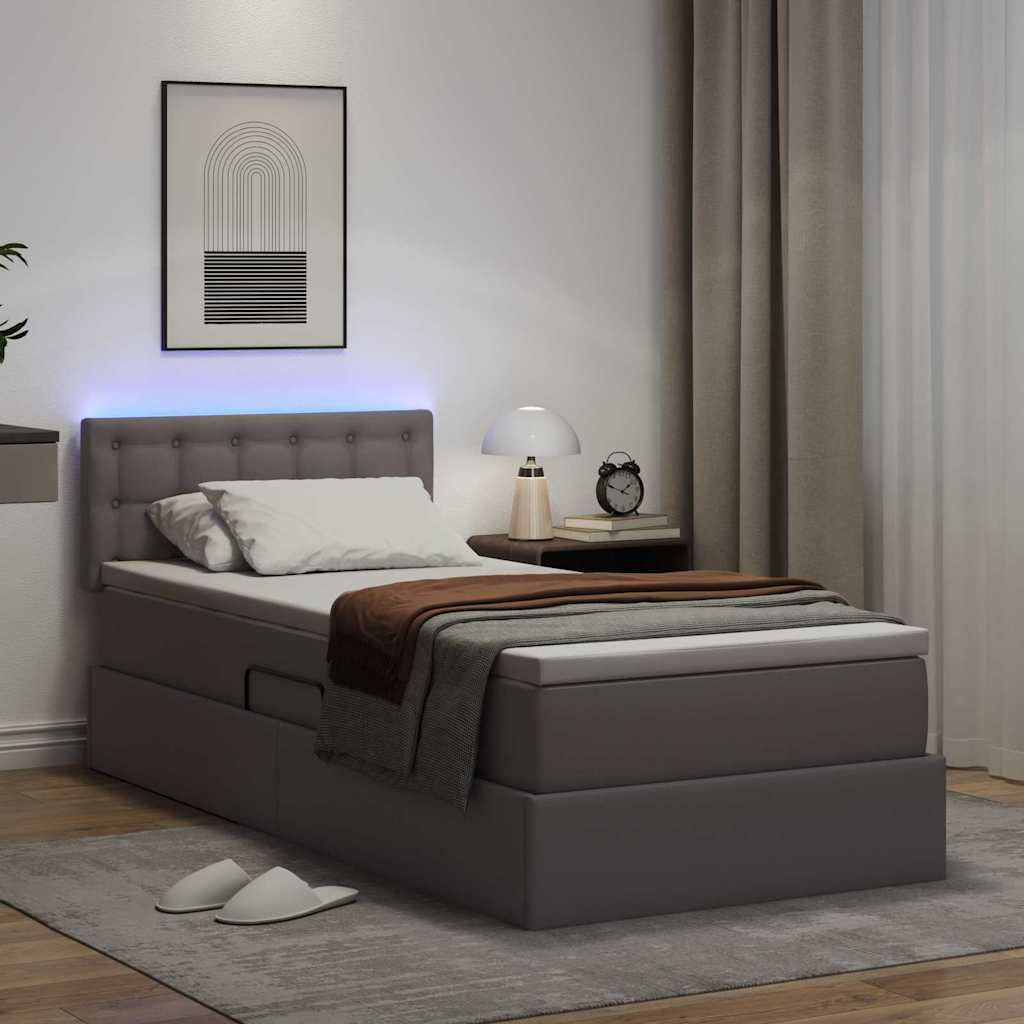 Letto con contenitore e LED Grigio 90 x 190 cm Pelle Sintetica | homemem39