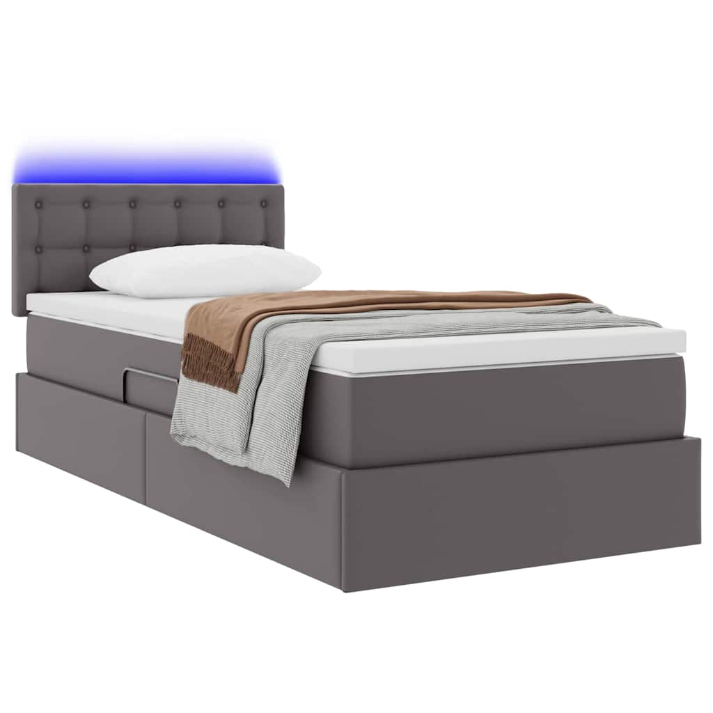 Letto con contenitore e LED Grigio 90 x 190 cm Pelle Sintetica | homemem39