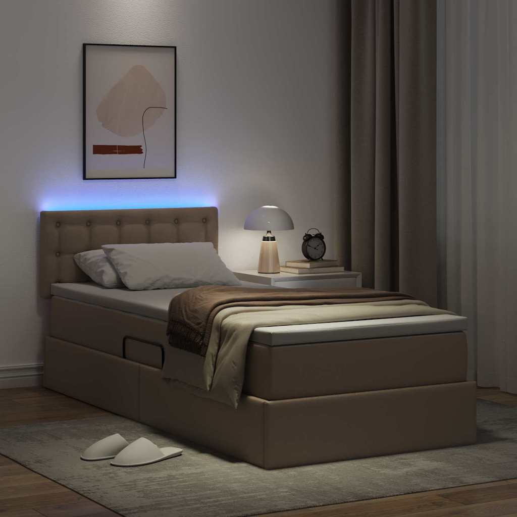 Letto con contenitore e LED con led Cappuccino 90 x 190 cm | homemem39