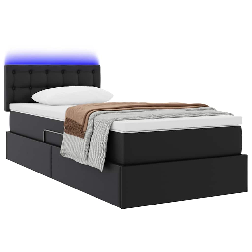 Letto con contenitore e LED Nero 100 x 200 cm Pelle Sintetica | homemem39