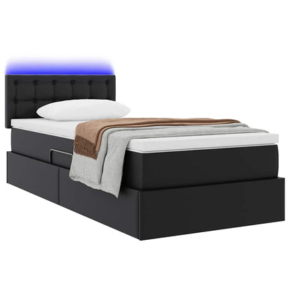 Letto con contenitore e LED Nero 100 x 200 cm Pelle Sintetica | homemem39