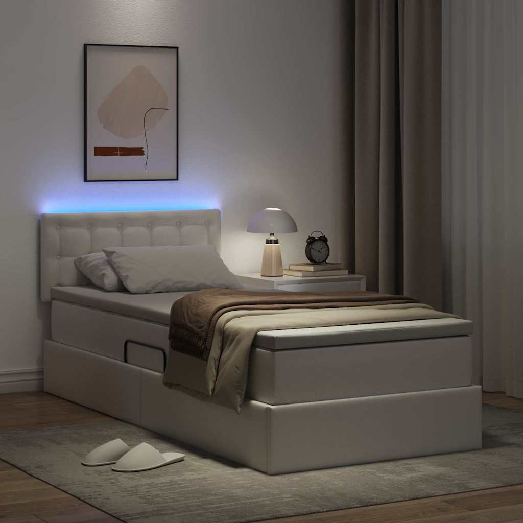 Letto con contenitore e LED con led Bianco Puro 100 x 200 cm | homemem39