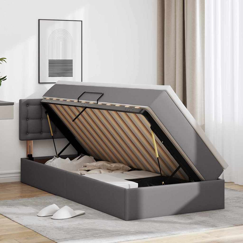 Letto con contenitore e LED Grigio 100 x 200 cm Pelle Sintetica | homemem39