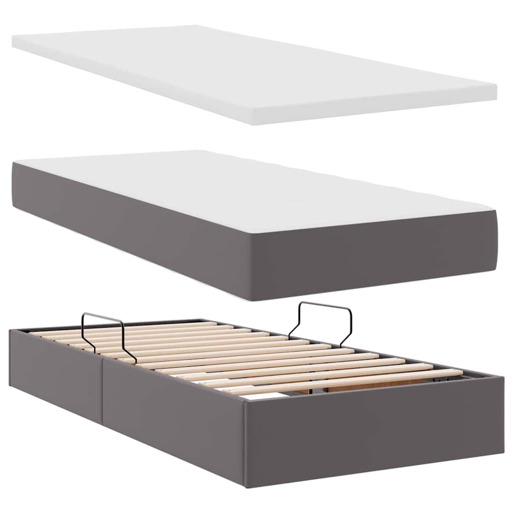 Letto con contenitore e LED Grigio 100 x 200 cm Pelle Sintetica | homemem39