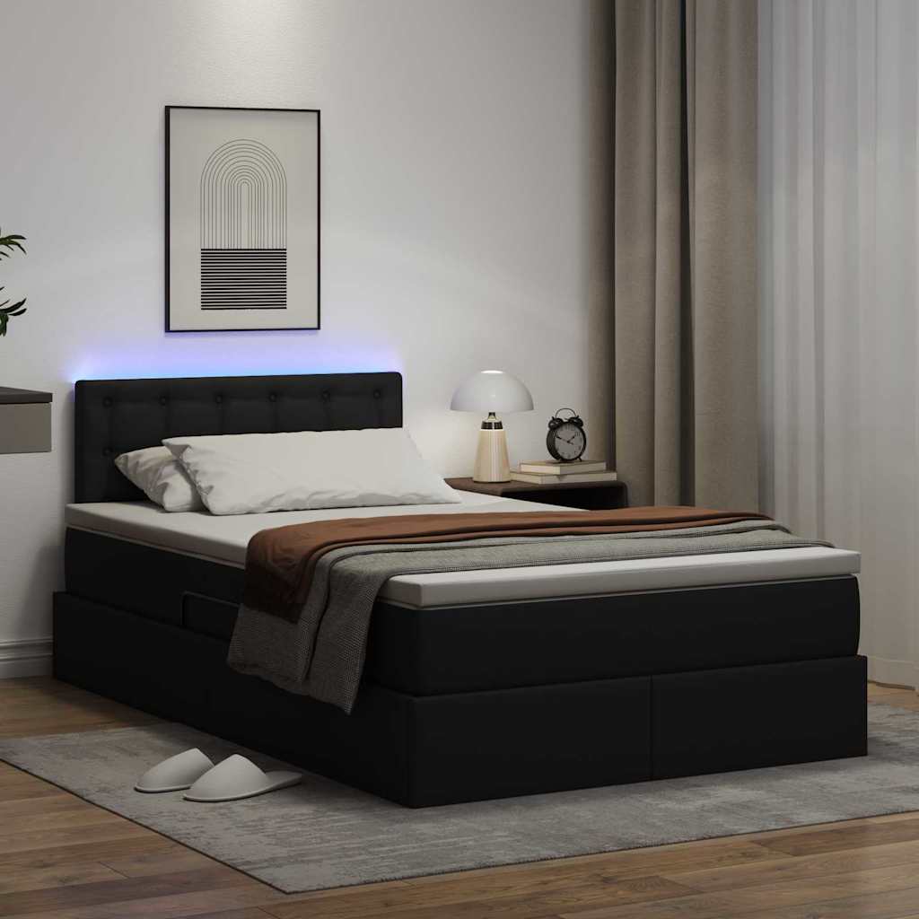 Letto con contenitore e LED Nero 120 x 190 cm Pelle Sintetica | homemem39