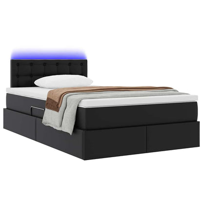 Letto con contenitore e LED Nero 120 x 190 cm Pelle Sintetica | homemem39