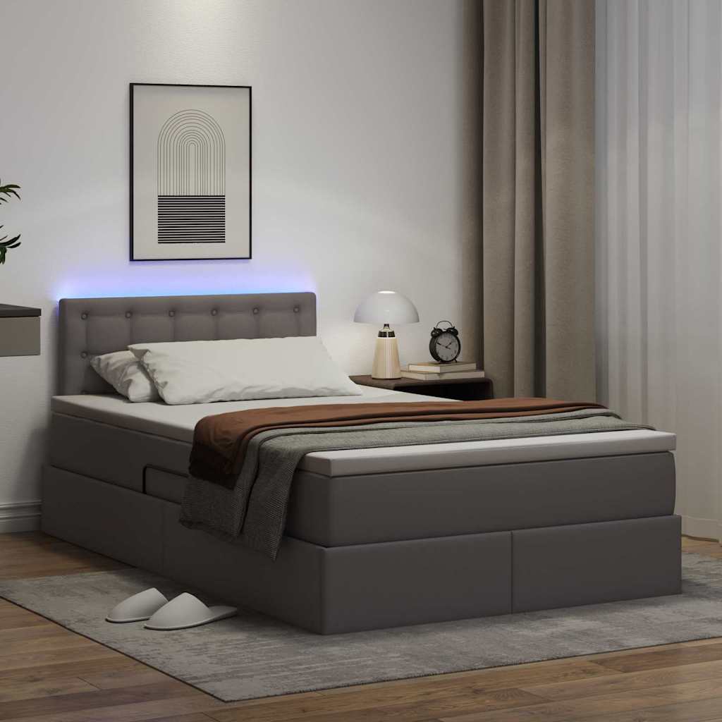 Letto con contenitore e LED Grigio 120 x 190 cm Pelle Sintetica | homemem39