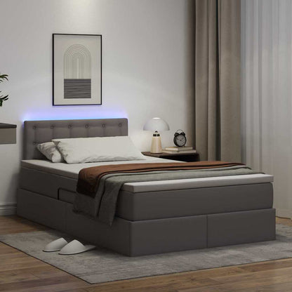 Letto con contenitore e LED Grigio 120 x 190 cm Pelle Sintetica | homemem39