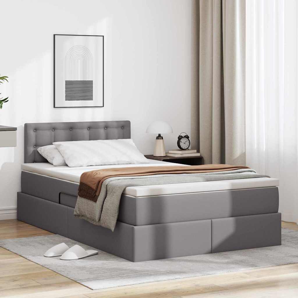 Letto con contenitore e LED Grigio 120 x 190 cm Pelle Sintetica | homemem39