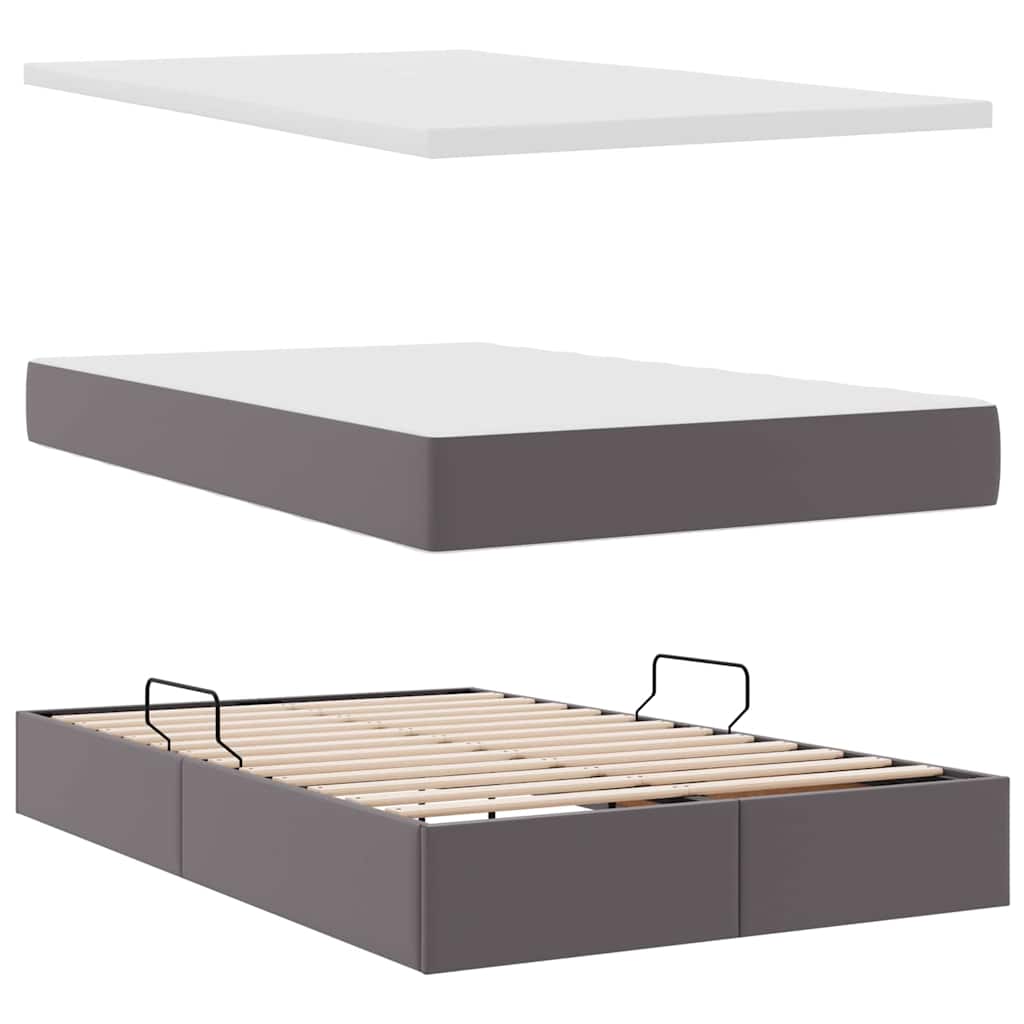 Letto con contenitore e LED Grigio 120 x 190 cm Pelle Sintetica | homemem39