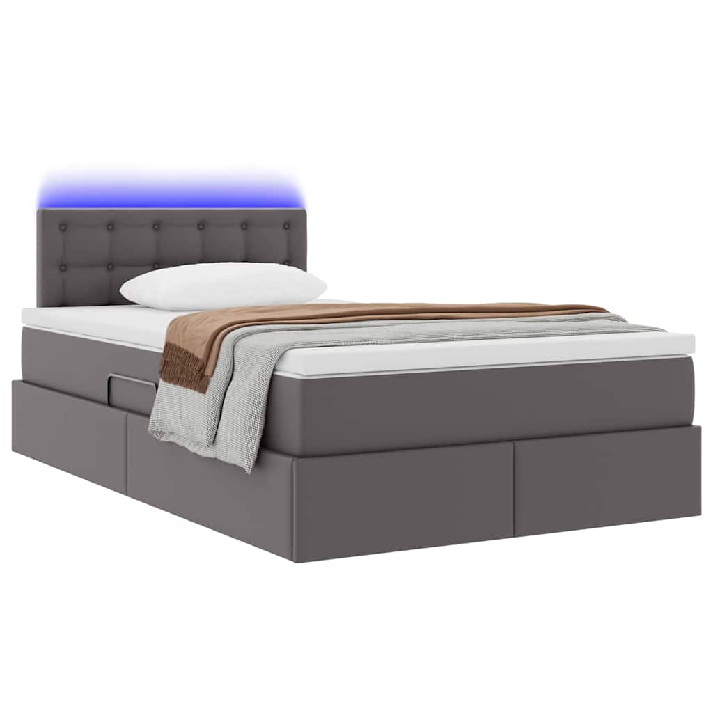 Letto con contenitore e LED Grigio 120 x 190 cm Pelle Sintetica | homemem39