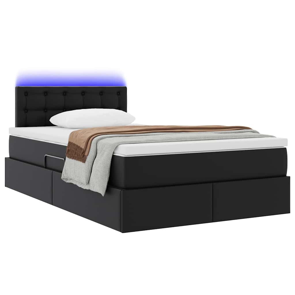 Letto con contenitore e LED Nero 120 x 200 cm Pelle Sintetica | homemem39