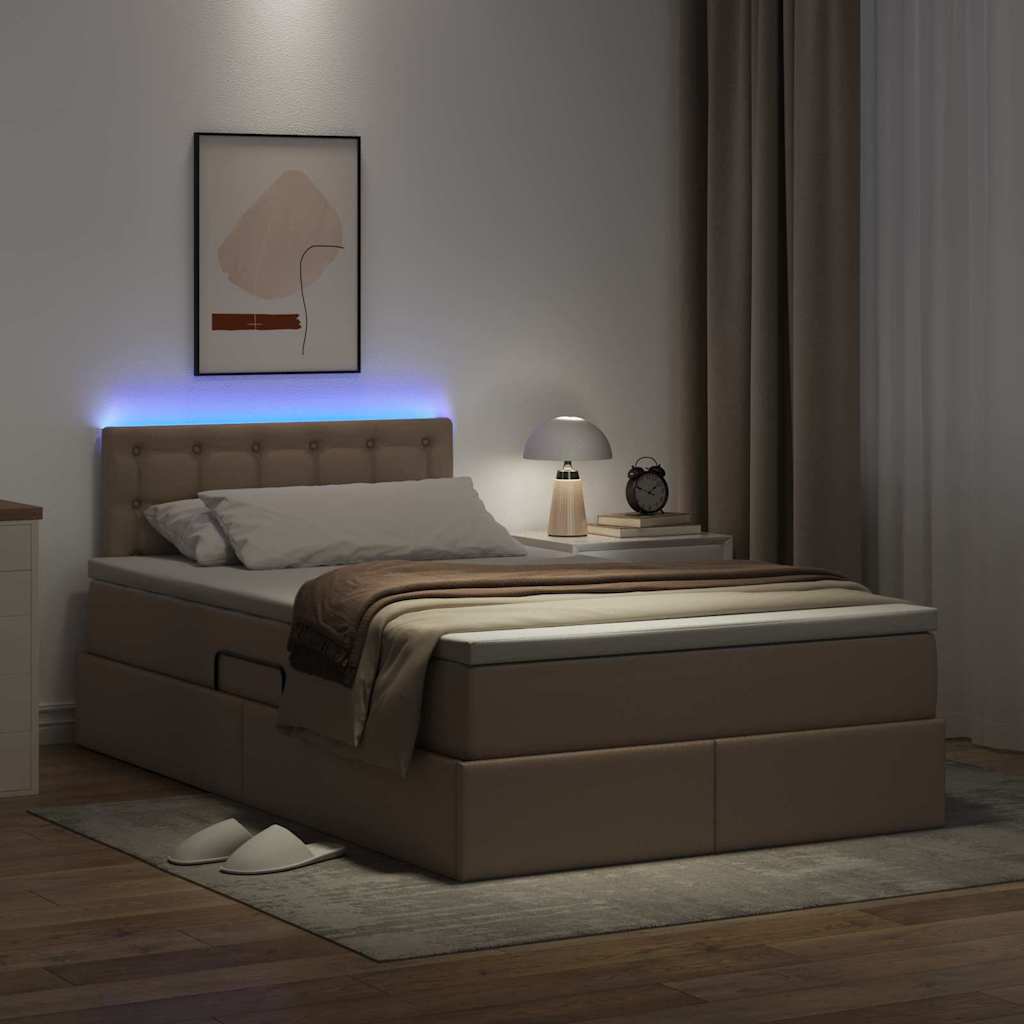 Letto con luci a strisce a LED Cappuccino 120 x 200 cm PVC