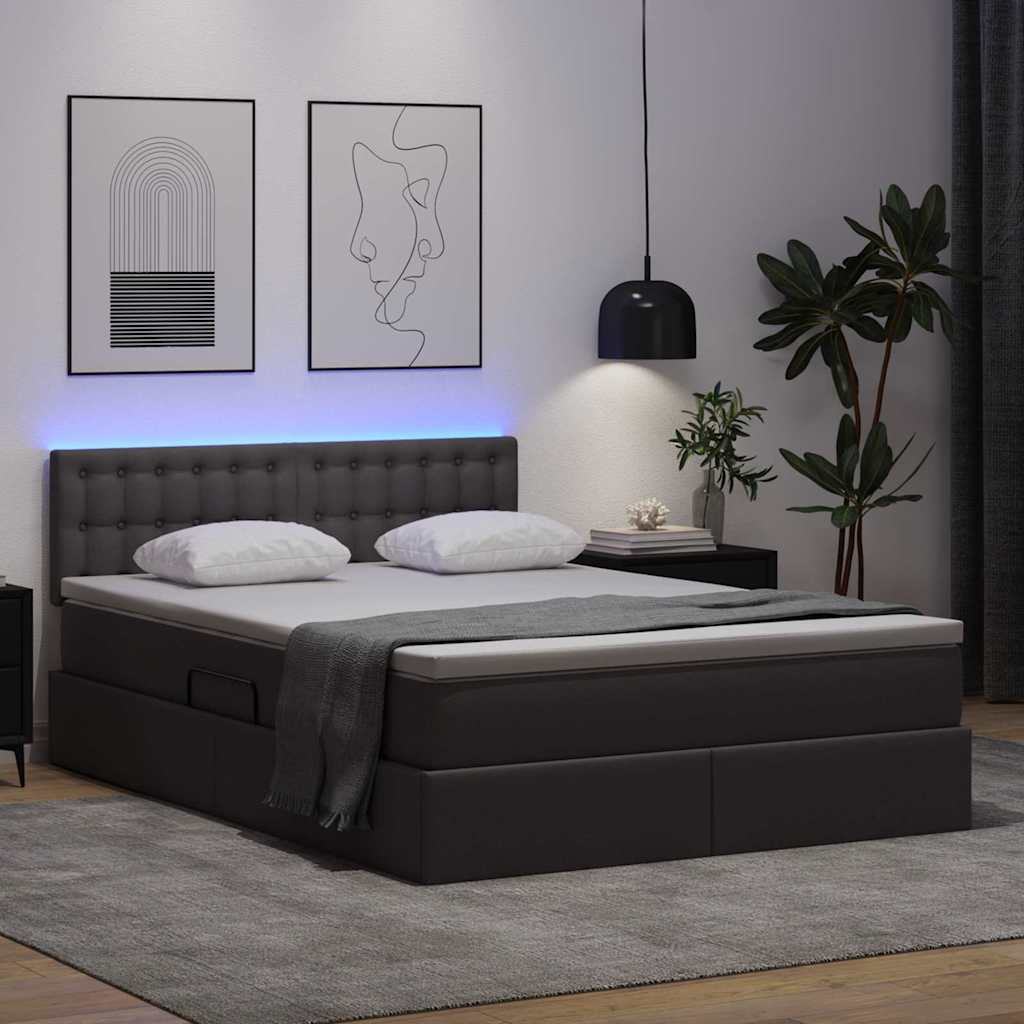 Letto con luci a strisce a LED Grigio 140 x 190 cm PVC