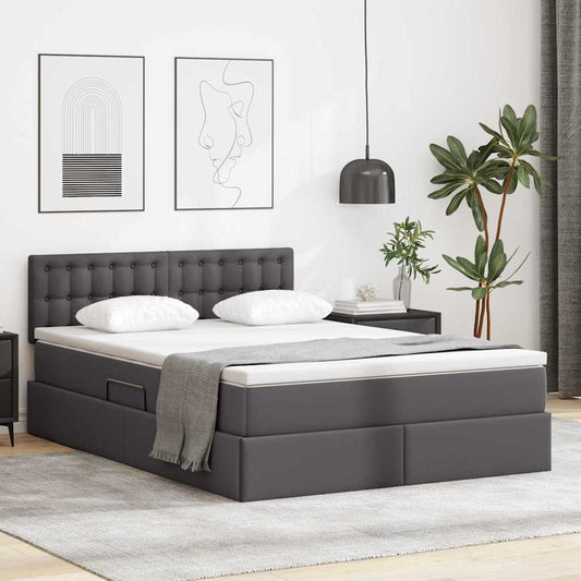 Letto con luci a strisce a LED Grigio 140 x 190 cm PVC