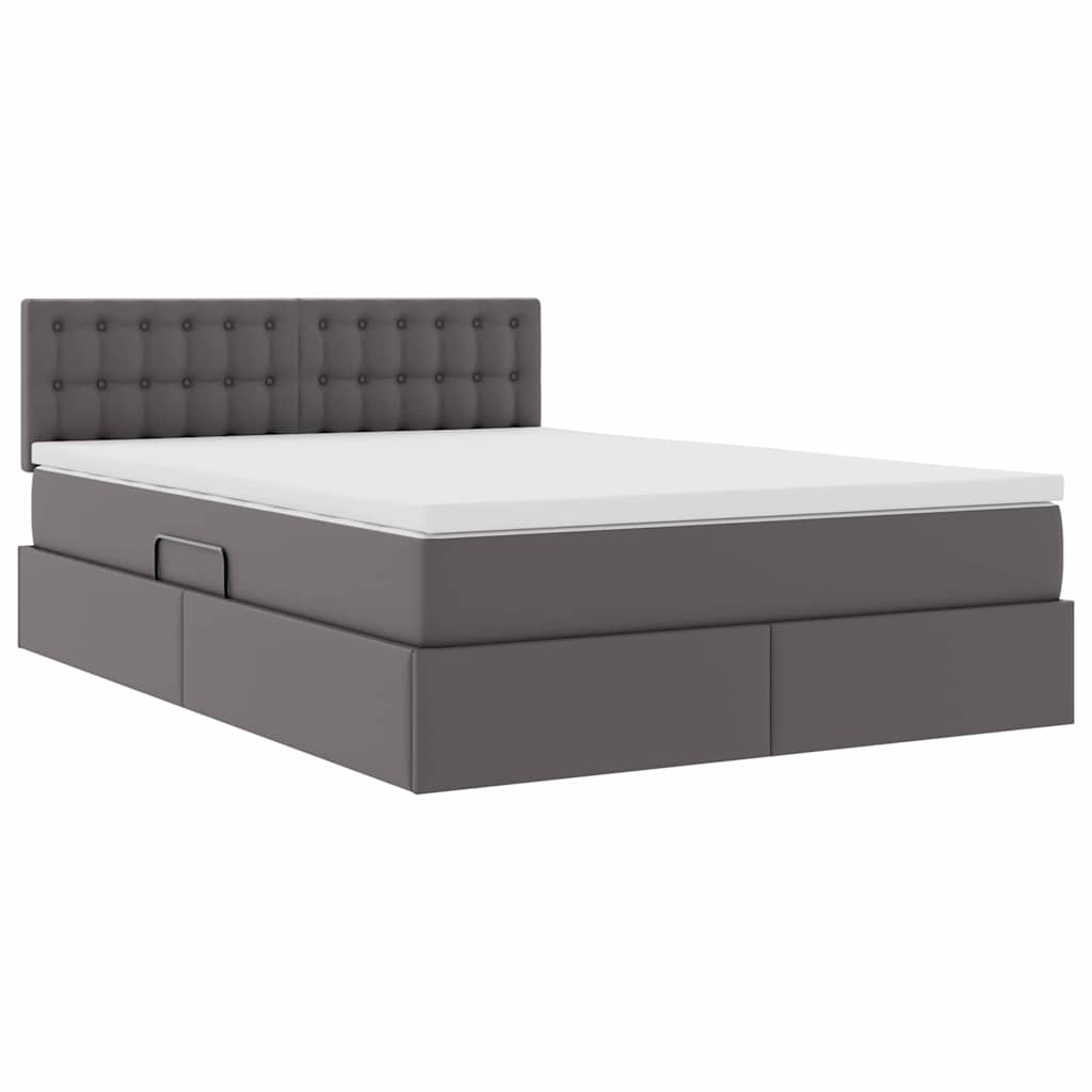 Letto con luci a strisce a LED Grigio 140 x 190 cm PVC