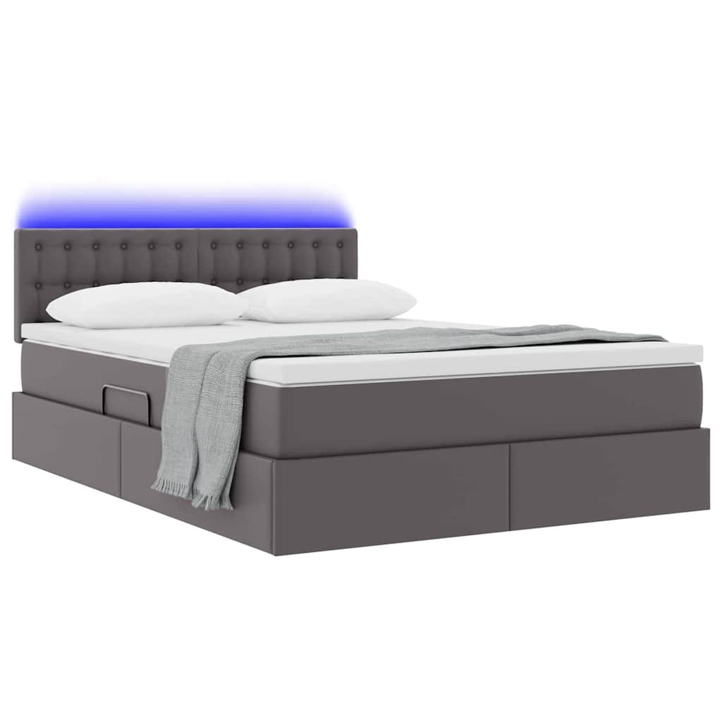Letto con luci a strisce a LED Grigio 140 x 190 cm PVC