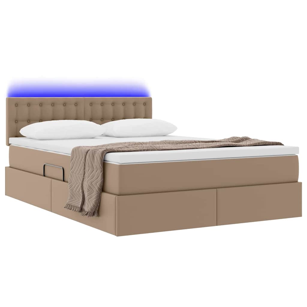Letto con luci a strisce a LED Cappuccino 140 x 190 cm PVC