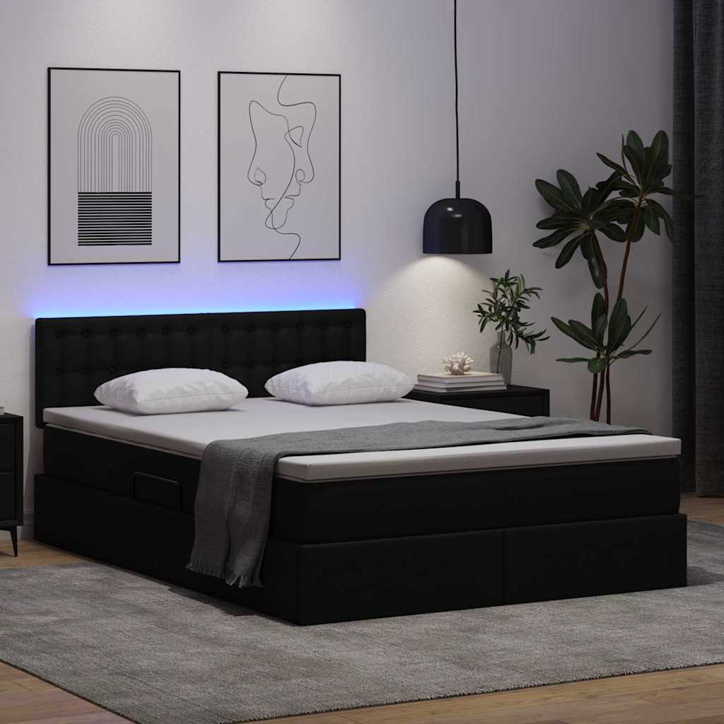 Letto con luci a strisce a LED Nero 140 x 200 cm PVC