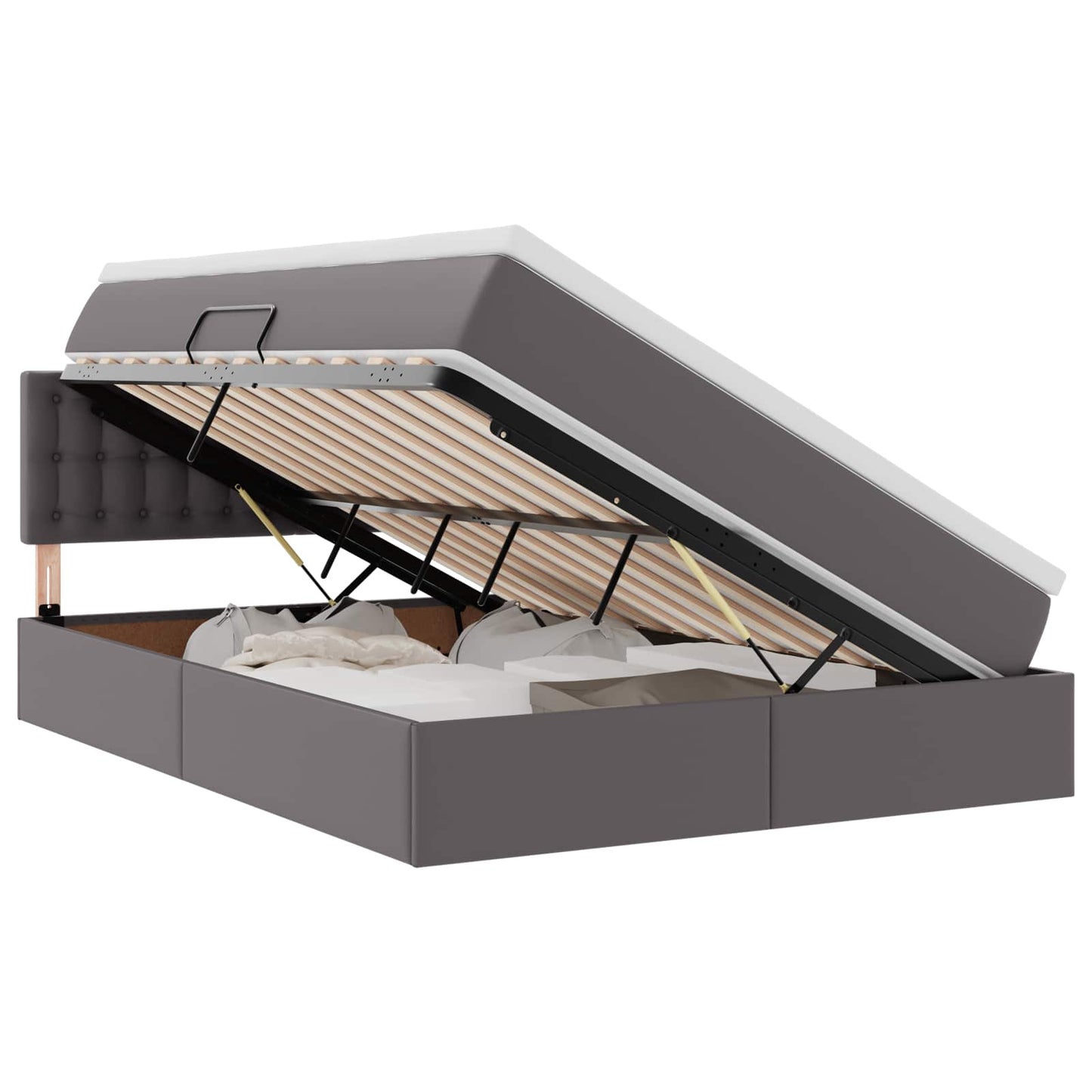 Letto con contenitore e LED Grigio 140 x 200 cm Pelle Sintetica
