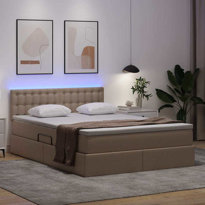 Letto con luci a strisce a LED Cappuccino 140 x 200 cm PVC