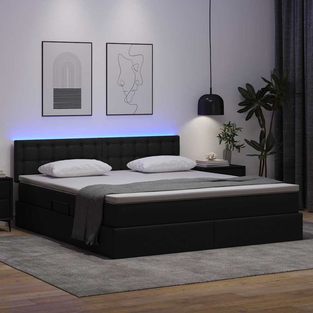 Letto con contenitore e LED Nero 160 x 200 cm Pelle Sintetica | homemem39