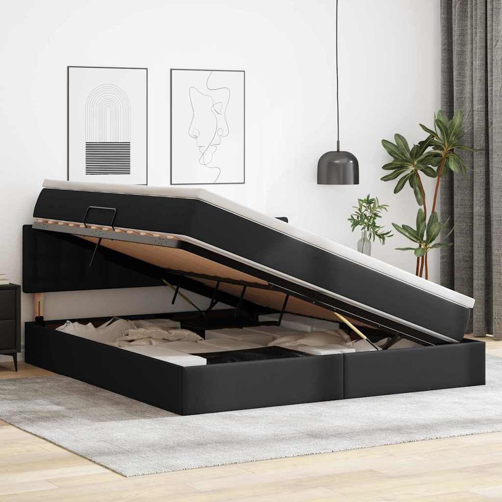 Letto con contenitore e LED Nero 160 x 200 cm Pelle Sintetica | homemem39