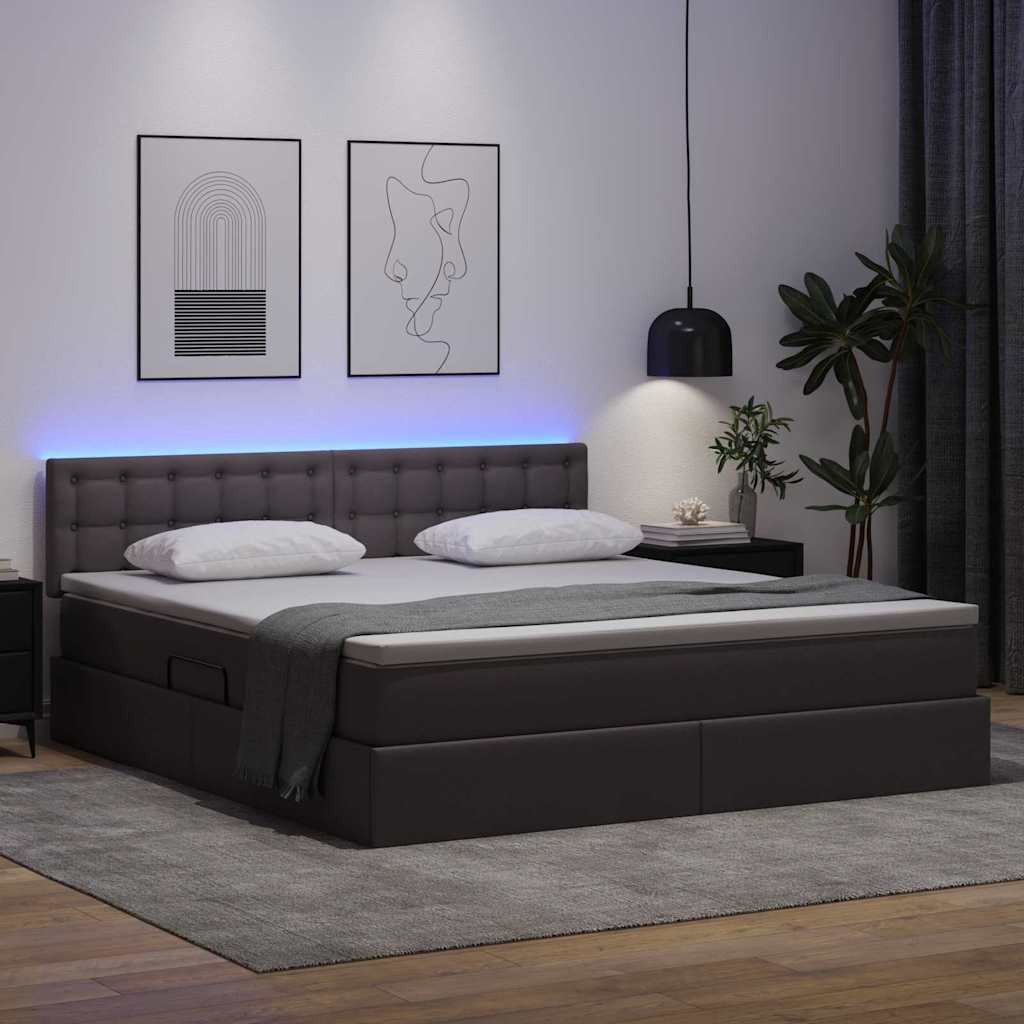 Letto con contenitore e LED Grigio 160 x 200 cm Pelle Sintetica | homemem39