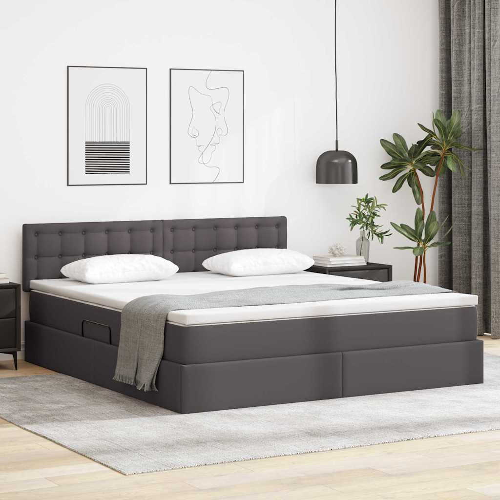 Letto con contenitore e LED Grigio 160 x 200 cm Pelle Sintetica | homemem39