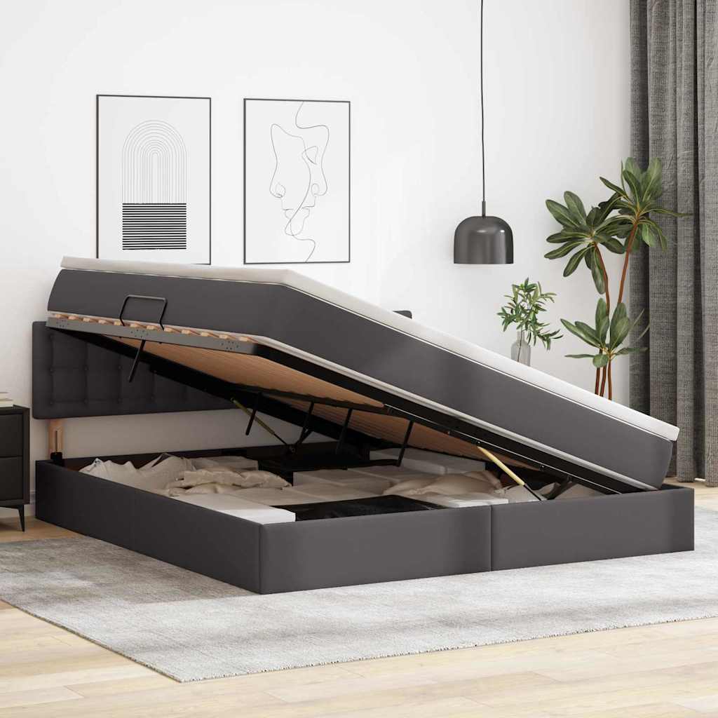 Letto con contenitore e LED Grigio 160 x 200 cm Pelle Sintetica | homemem39