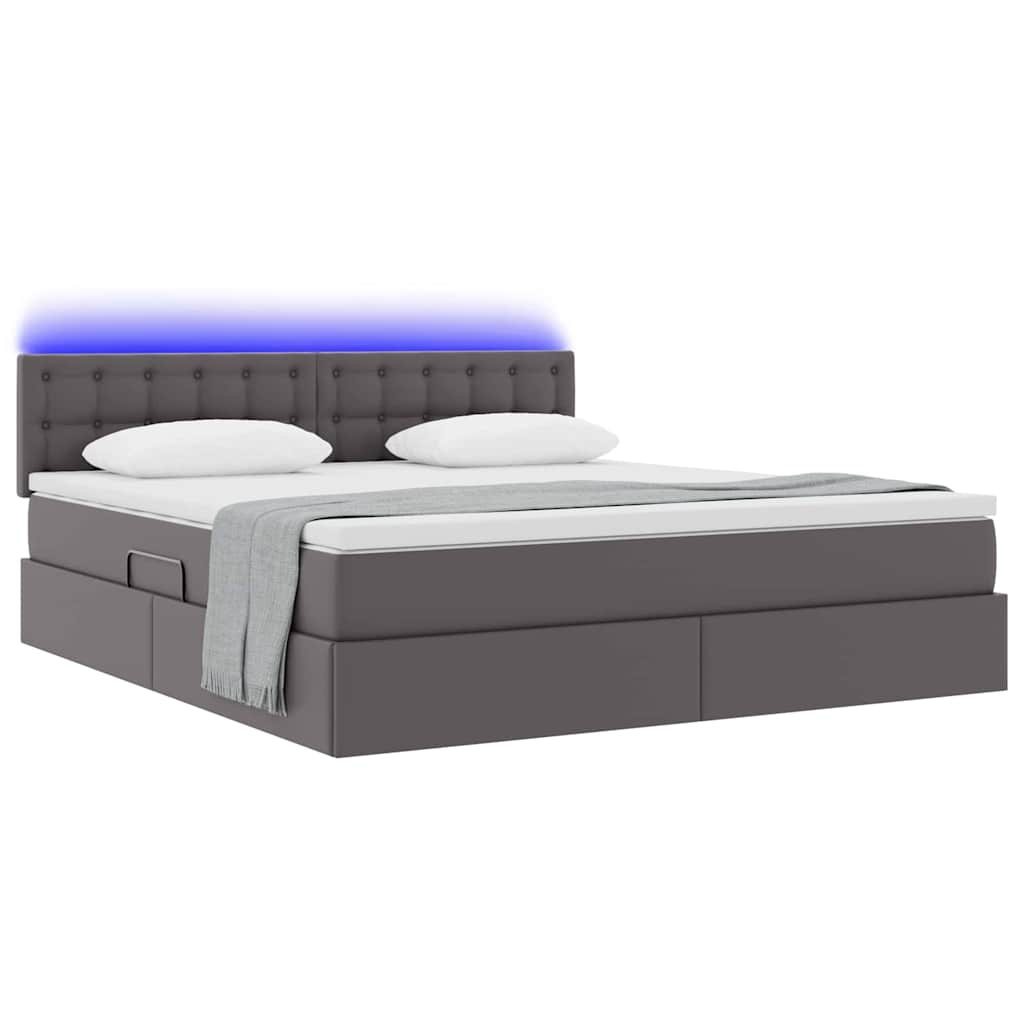 Letto con contenitore e LED Grigio 160 x 200 cm Pelle Sintetica | homemem39