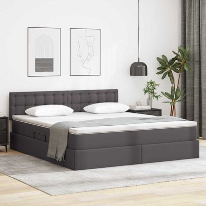 Letto con luci a strisce a LED Grigio 180 x 200 cm PVC