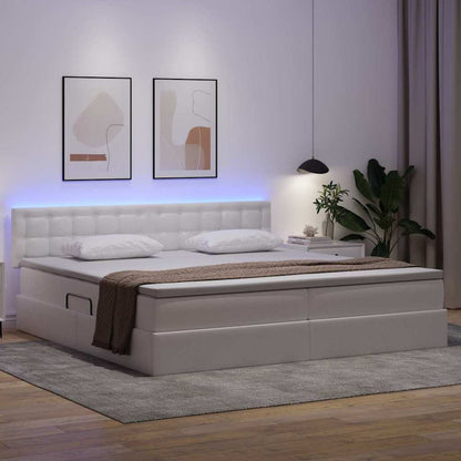 Letto con luci a strisce a LED Grigio chiaro 200 x 200 cm PVC