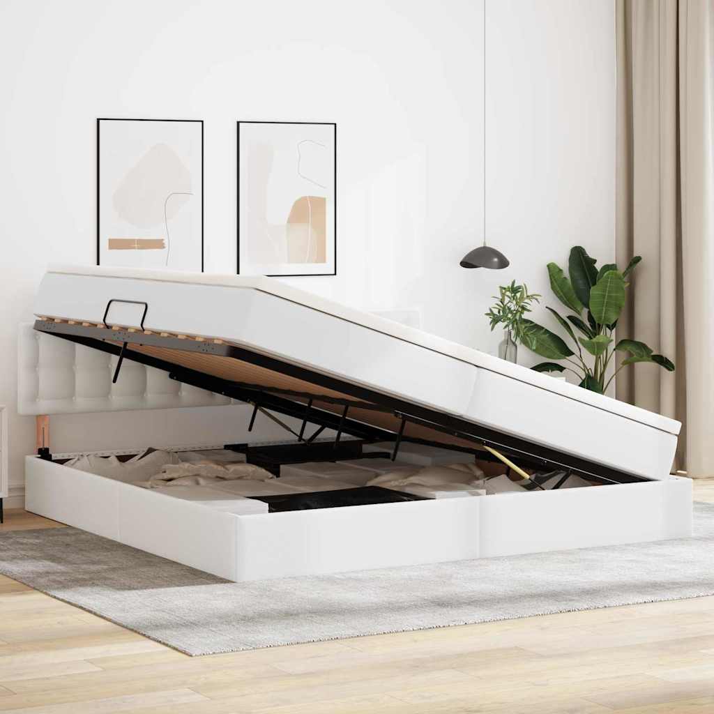 Letto con luci a strisce a LED Grigio chiaro 200 x 200 cm PVC