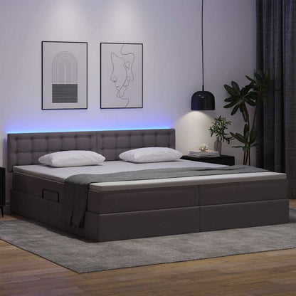 Letto con luci a strisce a LED Grigio chiaro 200 x 200 cm PVC