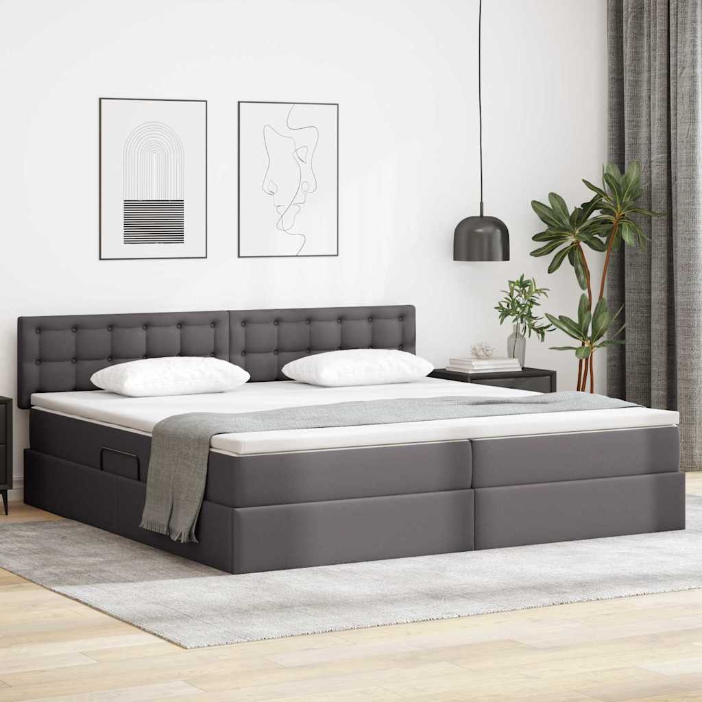Letto con luci a strisce a LED Grigio chiaro 200 x 200 cm PVC