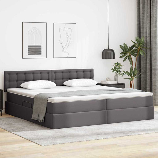 Letto con luci a strisce a LED Grigio chiaro 200 x 200 cm PVC