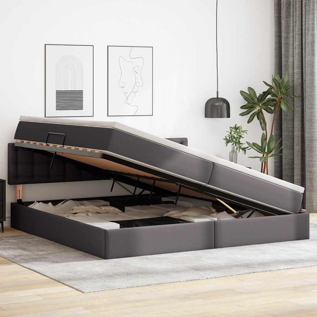 Letto con luci a strisce a LED Grigio chiaro 200 x 200 cm PVC