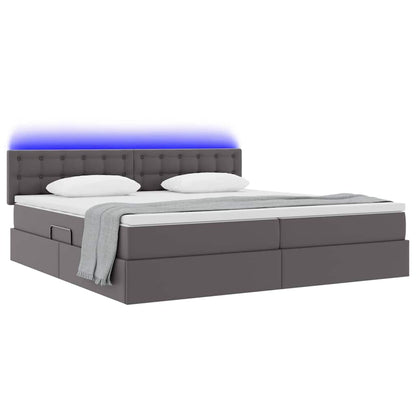 Letto con luci a strisce a LED Grigio chiaro 200 x 200 cm PVC
