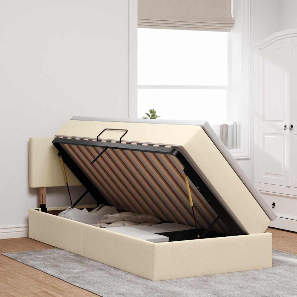 Letto con contenitore e LED con led Crema 90 x 190 cm Tessuto | homemem39