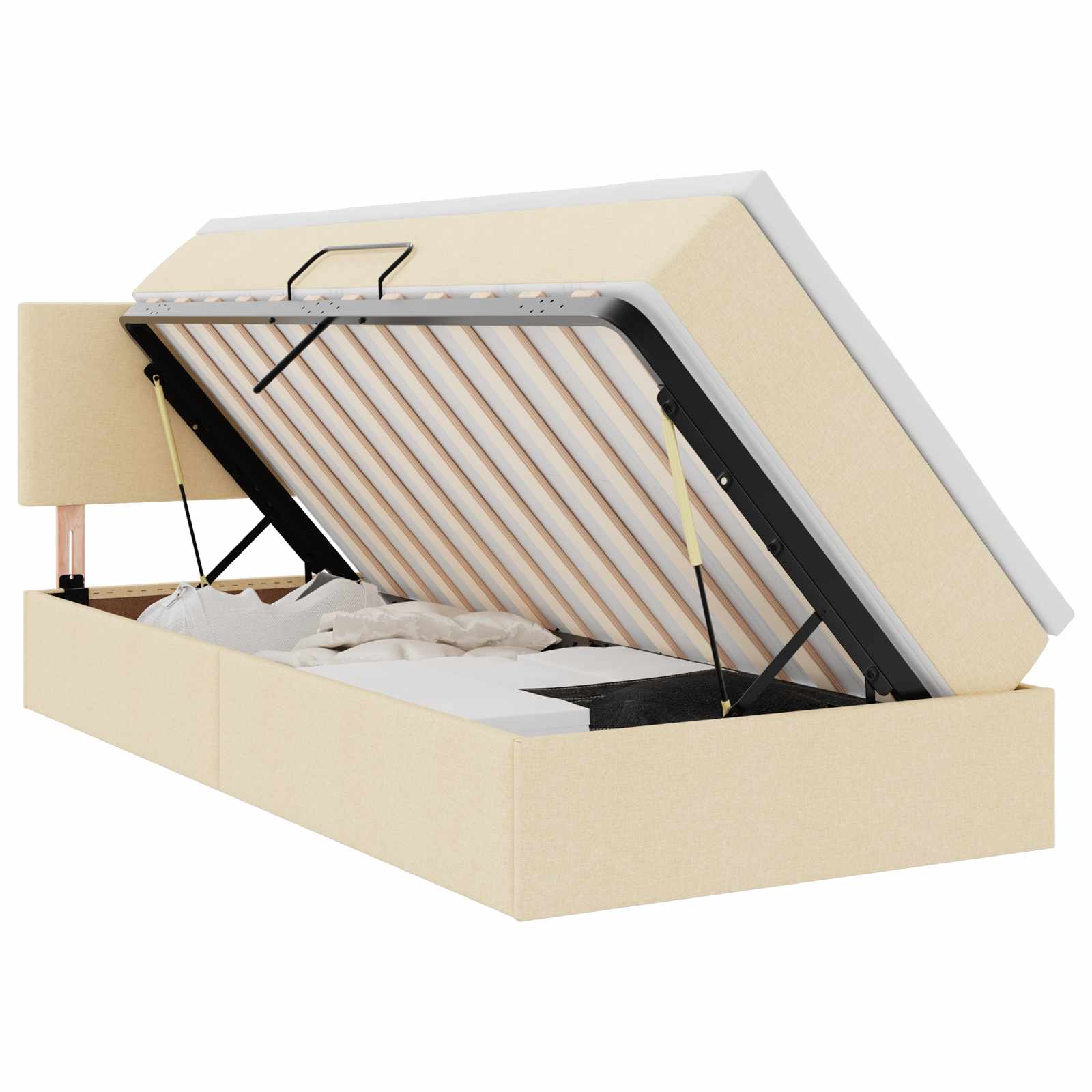 Letto con contenitore e LED con led Crema 90 x 190 cm Tessuto | homemem39