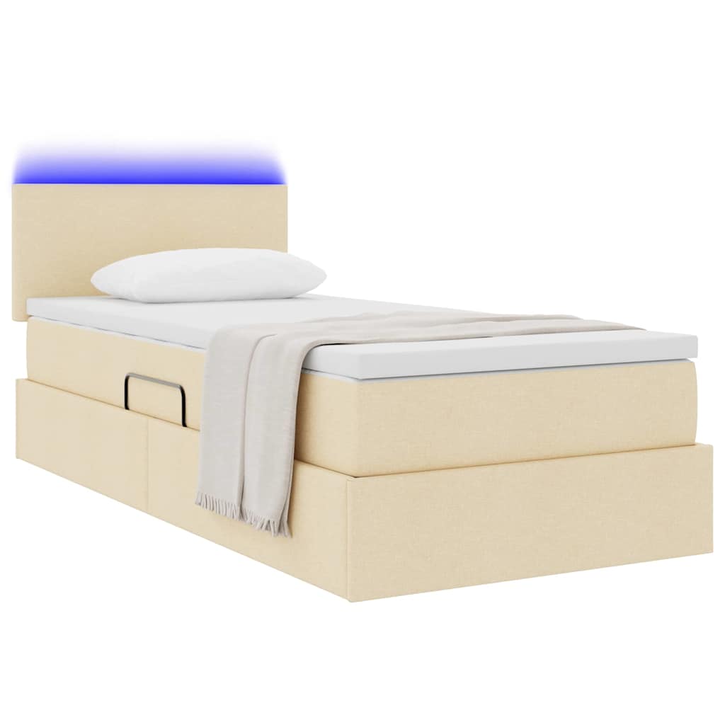 Letto con contenitore e LED con led Crema 90 x 190 cm Tessuto | homemem39